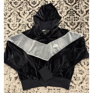 Nike Black Velour Cropped Track Jacket BV5046-010 Womens Size XS Velvet